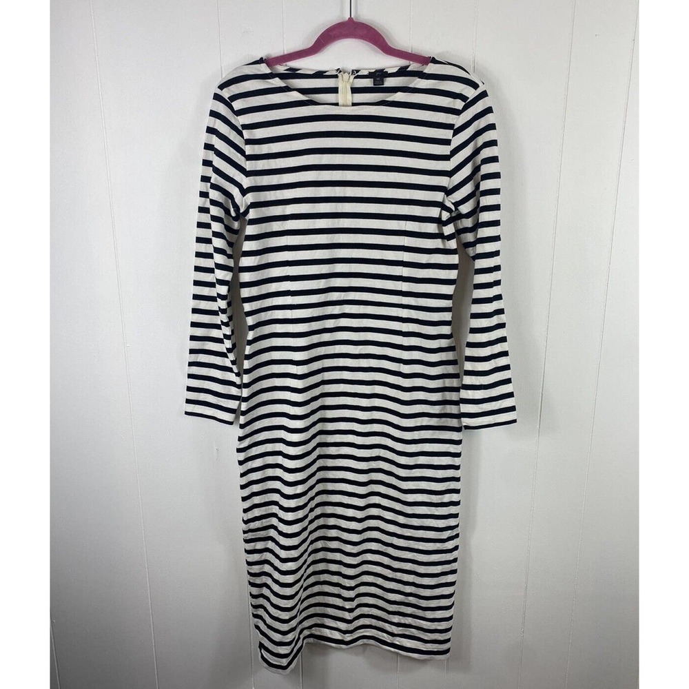 Women J. Crew Stripe Long Sleeve Cotton Sheath Dress Black White Size 16 Plus